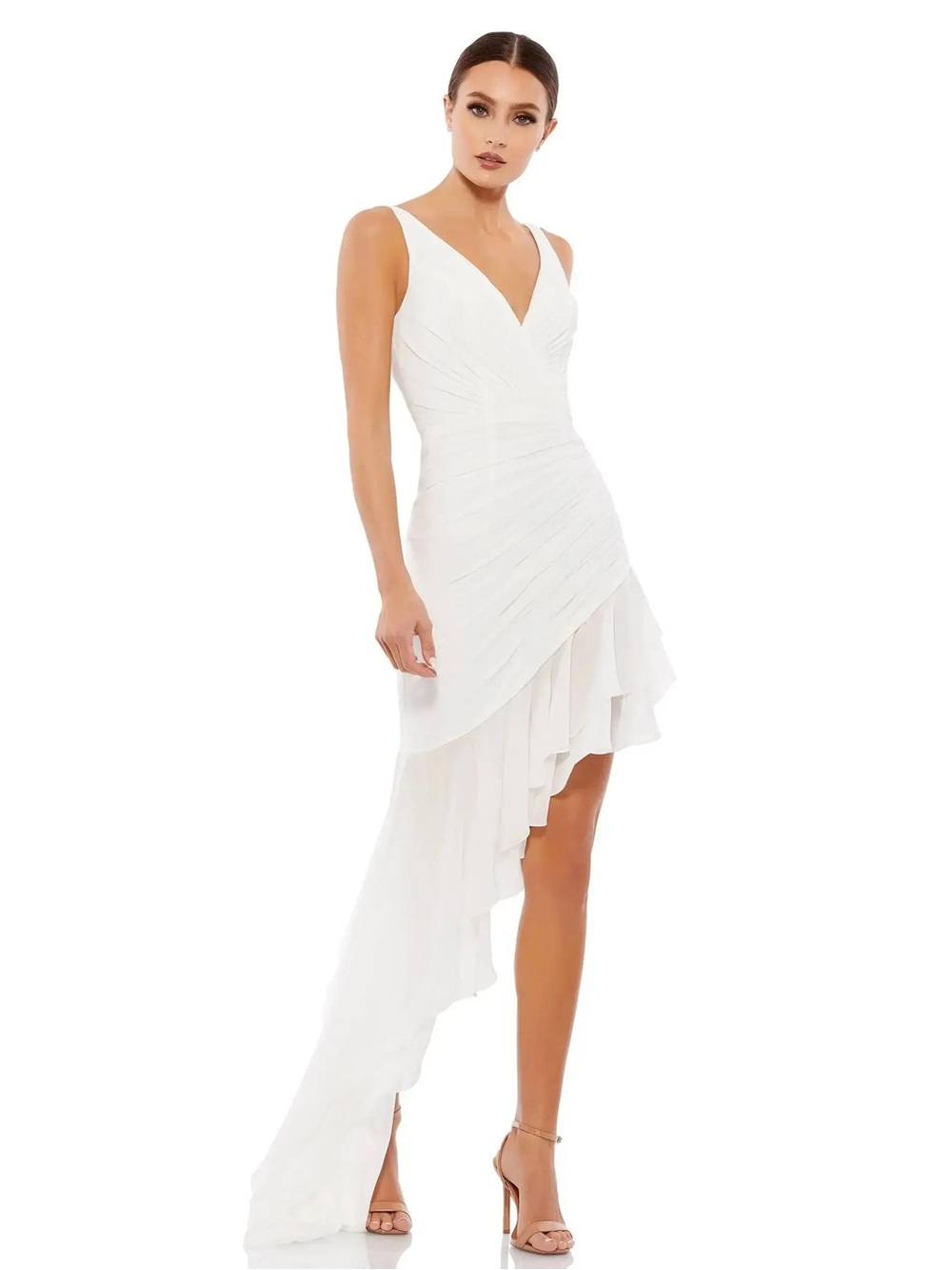 NWT Mac Duggal Asymmetrical Ruffled V-Neck Chiffon Dress Style 49487 ~ Size 0